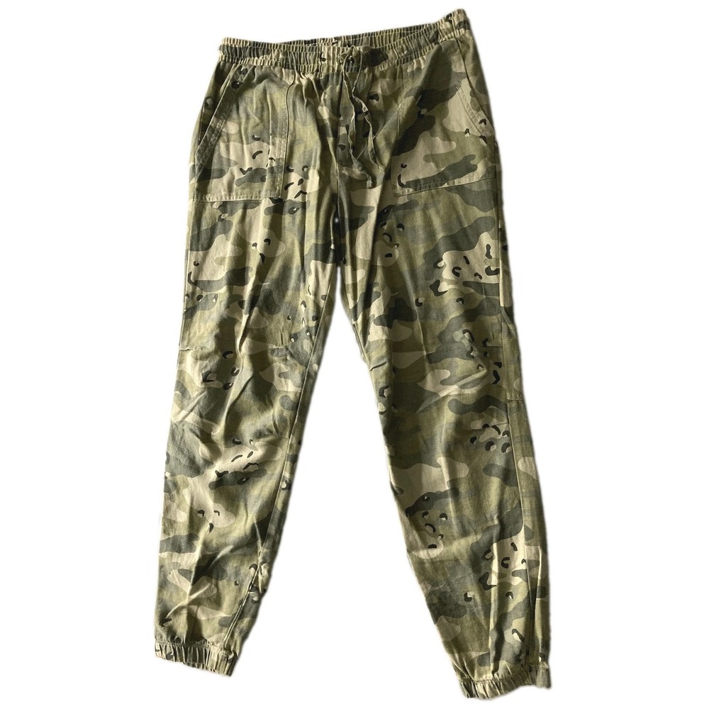 Monrow Jogger Pants Womens L Army Green Camo Elastic Waist Drawstring Casual EUC